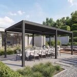 Pergola MCW-L46, Gartenpavillon Lamellen-Pavillon, 11cm-Aluminium-Gestell, Regenrinne