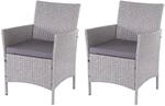 2er-Set Poly-Rattan Gartensessel Hamar, Korbsessel ~ grau, Kissen anthrazit