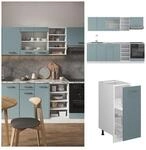 Vicco K&uuml;chenzeile R-Line Solid Wei&szlig; Blau Grau 240 cm Arbeitsplatte modern