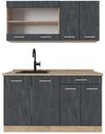 Vicco Singlek&uuml;che R-Line 140 cm Schwarz Beton Eiche mit Arbeitsplatte Eiche