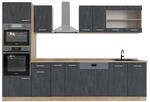 Vicco K&uuml;chenzeile R-Line 300 cm Schwarz Beton Eiche mit Arbeitsplatte Eiche