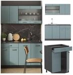 Vicco K&uuml;chenzeile R-Line Solid Anthrazit Blau Grau 140 cm modern K&uuml;chenschr&auml;nke