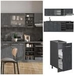 Vicco K&uuml;chenzeile R-Line 240 cm Schwarz Beton Anthrazit ohne Arbeitsplatte