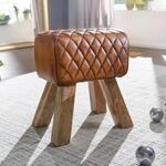 FineBuy Sitzhocker Echtleder 40x48x27 cm Fu&szlig;hocker Lederhocker Massivholz Braun