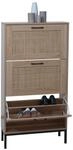 Schuhschrank MCW-N92, Schuhkipper Schuhregal, 3 F&auml;cher Rattanfront Melamin,
