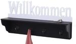 Wandgarderobe MCW-D41 Willkommen, Garderobe Regal, 4 Haken massiv 30x60x13cm ~