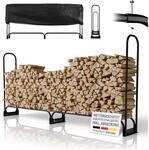 Juskys Kaminholzregal L 260x117x36 cm &ndash; Schwarz, au&szlig;en, Metall mit Abdeckung & 300