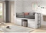 SAM halbhohes Bett mit ausziehbarem Schreibtisch, 2 Kommoden mit 3 Schubladen,