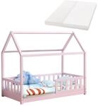 Juskys Kinderbett Marli 80 x 160 cm mit Matratze, Gitter, Lattenrost & Dach - Bett