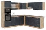 Vicco Eckk&uuml;che R-Line 247x237 cm Schwarz Beton Eiche mit Arbeitsplatte Anthrazit