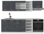 Vicco K&uuml;chenzeile R-Line 240 cm Schwarz Beton Wei&szlig; mit Arbeitsplatte Wei&szlig; Marmor