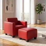 Modular Sessel Loungesessel mit Ottomane Moncalieri, Kunstleder ~ rot