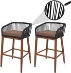 2er-Set Rope-Barhocker MCW-O22, Outdoor Sitzpolster Seilgeflecht Metall Holz-Optik ~