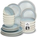 tectake&reg; Tafelservice, f&uuml;r 6 Personen, handgefertigt, aus Steingut, mit Glasur,