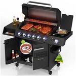 JUSKYS&reg; Gasgrill Tennessee 6+1 &ndash; Grillwagen mit Sichtfenster & Gusseisenrost