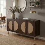 Sideboard MCW-P49, Schrank Kommode mit T&uuml;ren Anrichte Stauf&auml;cher, Poly-Rattan MDF