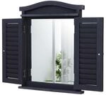 Wandspiegel Spiegelfenster mit Fensterl&auml;den 53x42x5cm ~ dunkelgrau