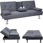 3er-Sofa MCW-F60, Couch Schlafsofa G&auml;stebett, Tassenhalter verstellbar...