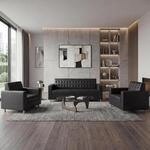 MCW 3-1-1 Sofagarnitur Pori, Couch Loungesofa Kunstleder, Metall-F&uuml;&szlig;e ~...