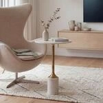 Beistelltisch 37cm Design Marmor Platte wei&szlig; Wohnzimmertisch Couchtisch Metall