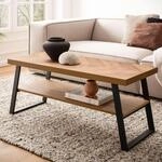 Couchtisch FineBuy Sofatisch 100 cm Braun Fischgr&auml;t Wohnzimmertisch Ablage