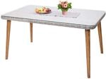 Poly-Rattan Esstisch MCW-H65, Garten-/Lounge-Tisch, Stahl + Akazie halbrundes