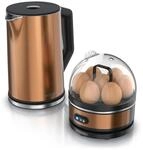 Arendo Fr&uuml;hst&uuml;cksset, Wasserkocher ELEGANT mit Eierkocher SEVENCOOK Edelstahl