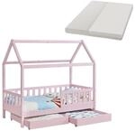 Juskys Kinderbett Marli 80 x 160 cm mit Matratze, Bettkasten, Gitter, Lattenrost &