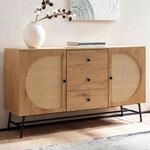 Sideboard in Eiche Dekor 140 cm Kommode mit 2 T&uuml;ren & 3 Schubladen aus Wiener Rattan