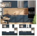 Vicco K&uuml;chenzeile Fame-Line Eiche Dunkelblau Hochglanz 300 cm mit Arbeitsplatte