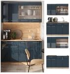 Vicco K&uuml;chenzeile Fame-Line Eiche Dunkelblau Hochglanz 140 cm mit Arbeitsplatte