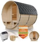 Artsauna Fasssauna Spitzbergen 220 mit zwei B&auml;nken - 6 Personen, 8 kW Ofen, Zubeh&ouml;r