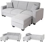Sofa MCW-H47 mit Ottomane, Couch Sofa G&auml;stebett, Schlaffunktion Stauraum 217x145cm ~