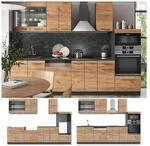Vicco K&uuml;chenzeile K&uuml;chenblock Einbauk&uuml;che Fame-Line Anthrazit Eiche 300 cm modern