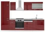 VICCO K&Uuml;CHE R-LINE 300CM K&Uuml;CHENZEILE K&Uuml;CHENBLOCK EINBAU ROT BORDEAUX HOCHGLANZ