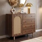 Kommode MCW-P52, Schrank Sideboard Highboard, Schubladen Stauf&auml;cher, Poly-Rattan MDF