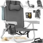 tectake&reg; Aluminium Strandstuhl, klappbar, mit Rucksackfunktion, 5-fach verstellbare