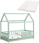 Juskys Kinderbett Marli 80 x 160 cm mit Matratze, Gitter, Lattenrost & Dach - Bett