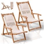 JUSKYS&reg; Sonnenliege Tavira 2er Set - Creme Akazienholz Liege mit UV-best&auml;ndigem