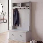 Garderobe MCW-P27, Flurgarderobe Holzgarderobe Sitzbank, 4 Haken Staufach Ablage