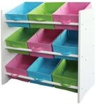 Buntes Kinderregal Regal f&uuml;r Kinder, Holz, 9 Ablagefl&auml;cher, mit Boxen