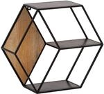 Wandregal FineBuy H&auml;ngeregal 60x52x20 cm Massivholz Metall Regal Sechseckig