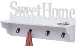 Wandgarderobe MCW-D41 Sweet Home, Garderobe Regal, 4 Haken massiv 30x60x13cm ~...