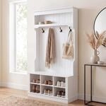 Garderobe MCW-P26, Flurgarderobe Holzgarderobe Sitzbank, 4 Haken Staufach Ablage