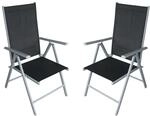 DEGAMO 2x Klappsessel RAVENNA Aluminium silbergrau + Kunstgewebe schwarz (4-er Set)