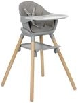 Kikkaboo Kinderhochstuhl Woody 3 in 1 Holzbeine Kinderstuhl Fu&szlig;st&uuml;tze Tablett grau