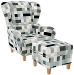 Supellex Sofia Ohrensessel mit Hocker Design Patchwork grau?