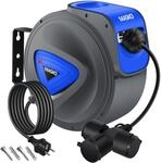 MASKO&reg; Automatik Kabeltrommel Verl&auml;ngerungskabel mit 3-Fach Anschluss 180&deg; drehbar