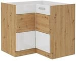 Eckunterschrank 90x90 cm Eiche Artisan + Weiss Hochglanz K&uuml;chenzeile K&uuml;chenblock