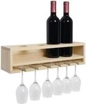 Weinregal MCWP21, Glas-/Flaschenhalter Wandbar Regal f&uuml;r 4 Flaschen/6 Gl&auml;ser Holz